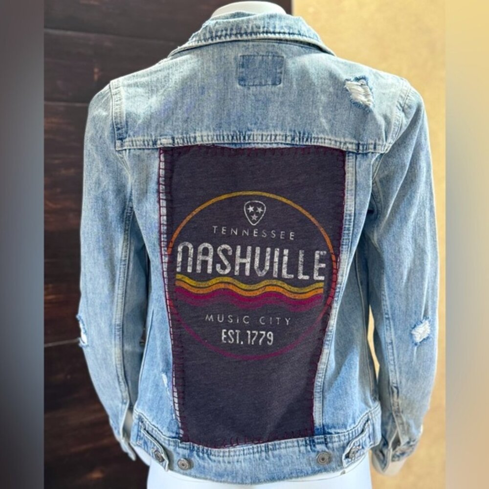 Upcycled Light Wash Distressed Denim Old Navy Jacket – Nashville Tennessee Vibes